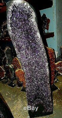 38.5 Inch Brazilian Amethyst Crystal Cathedral Cluster Geode Pair Beautiful
