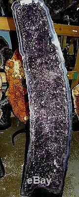 39.5 Inch Amethyst Crystal Cluster Cathedral Geode Pair Polished Blue Agate Rim