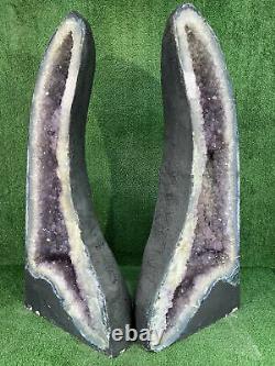 39.5 Pair Amethyst Cathedral Geode Cluster Crystal Quartz