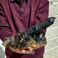 4.4 LB Natural Beautiful Black Quartz Crystal Cluster Mineral Specimen RARE