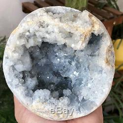 4.56LB Natural Celestite Geode Quartz Crystal Cluster Mineral Specimens Healing