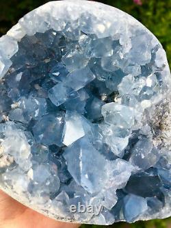 4.59LB Natural celestite geode quartz cluster crystal specimen healing HC1