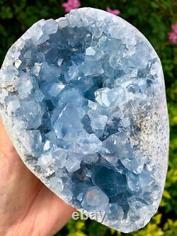 4.59LB Natural celestite geode quartz cluster crystal specimen healing HC1