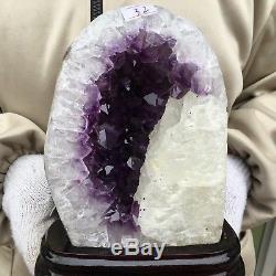 4.95LB Natural amethyst cluster quartz crystal geode specimen healing+standUN148