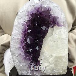 4.95LB Natural amethyst cluster quartz crystal geode specimen healing+standUN148