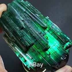 414g Amazing! Big Natural Bright Green Tourmaline Gem Cluster Crystal Specimen