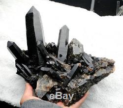 4187g Rare Beautiful Black QUARTZ Crystal Cluster Tibetan Specimen