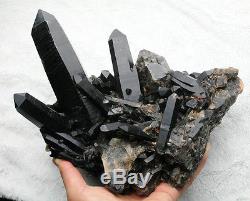 4187g Rare Beautiful Black QUARTZ Crystal Cluster Tibetan Specimen
