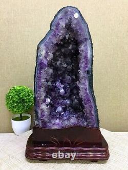 46LB+ Natural Amethyst geode quartz cluster crystal specimen healing +stand. 1pc