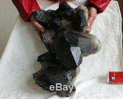 49.3lb Huge Natural Dark Smokey Black Quartz Crystal Cluster Points Original