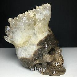 493g Natural Crystal Cluster Quartz, Specimen Stone, Hand-Carved, exquisite skull