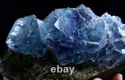 496g Transparent Blue Purple Cube Fluorite CRYSTAL CLUSTER Mineral Specimen