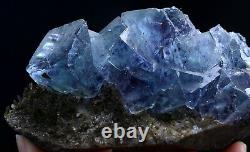 496g Transparent Blue Purple Cube Fluorite CRYSTAL CLUSTER Mineral Specimen