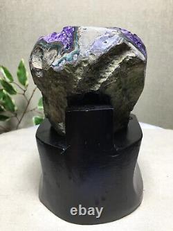 5.29LB Natural Amethyst Geode Quartz Cluster Crystal Specimen Healing +stand