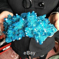 5.2LB Rainbow Blue Aqua Aura Titanium Coating Quartz Crystal Cluster Points