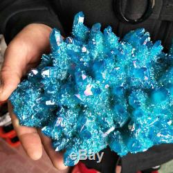 5.2LB Rainbow Blue Aqua Aura Titanium Coating Quartz Crystal Cluster Points