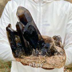 5.7LB Natural Tea black Crystal quartz Cluster Mineral Specimen Healing reiki