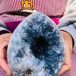 5.83LBNatural Blue Celestite Crystal Geode Quartz Cluster Mineral Specimen Reiki