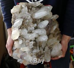 53.9lb AAA Clear Natural White QUARTZ Crystal Cluster Specimen + Amethyst