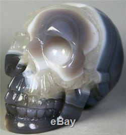 541g Natural Agate Geode crystal gemstone Carved Skull Cluster Skeleton Healing
