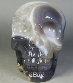 541g Natural Agate Geode crystal gemstone Carved Skull Cluster Skeleton Healing