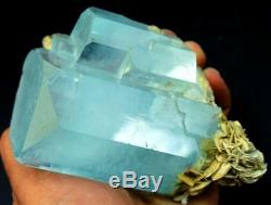 573 Gm Terminated Gemmy & Natural Sky Blue Stepped Aquamarine Crystal Cluster