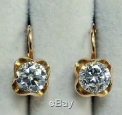 583 Soviet Gold Earrings Solid 14 KT Rose Gold Quartz Vintage Russian Gold RARE