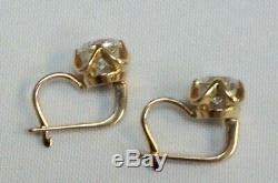583 Soviet Gold Earrings Solid 14 KT Rose Gold Quartz Vintage Russian Gold RARE