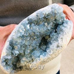6.33LB Natural blue celestite geode quartz crystal mineral specimen healing