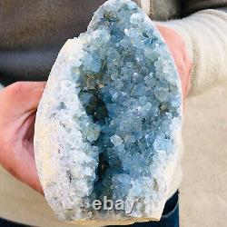 6.33LB Natural blue celestite geode quartz crystal mineral specimen healing