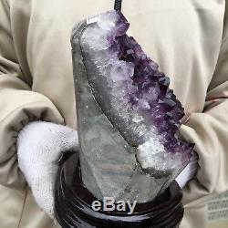 6.51LB Natural amethyst cluster quartz crystal geode specimen healing+standUN156