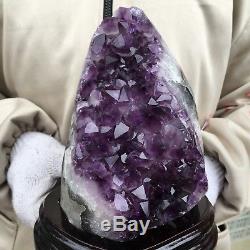 6.51LB Natural amethyst cluster quartz crystal geode specimen healing+standUN156