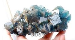 607gTransparent Blue-Green Cube Fluorite CRYSTAL CLUSTER Mineral Specimen/China