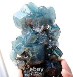 607gTransparent Blue-Green Cube Fluorite CRYSTAL CLUSTER Mineral Specimen/China