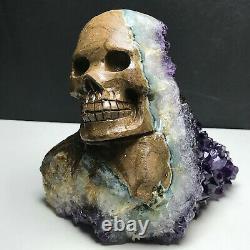 724g Natural Purple Crystal Cluster, Specimen Stone, Hand-Carved, exquisite skull