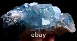 736g New Find Transparent Blue Cube Fluorite Crystal Cluster Mineral Specimen