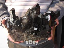 8.17lbRare Natural Beautiful Black QUARTZ Crystal Cluster Tibetan Specimen 3709g