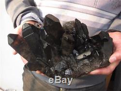 8.17lbRare Natural Beautiful Black QUARTZ Crystal Cluster Tibetan Specimen 3709g