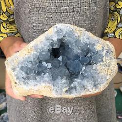 8.3LB Natural Celestite Geode Cluster Quartz Crystal Specimen Healing ZX2245