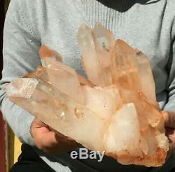 8.3lb Large Natural Clear Pink Quartz Crystal Cluster Rough Healing Specimen