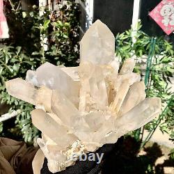 8.61LB Clear Natural Beautiful White QUARTZ Crystal Cluster Specimen