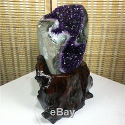 8.69LB Natural Amethyst geode quartz cluster crystal specimen healing +stand