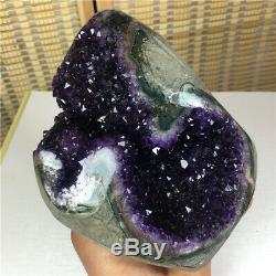 8.69LB Natural Amethyst geode quartz cluster crystal specimen healing +stand