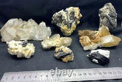 8Pcs Large Sizes Quartz & Mixed Tourmaline clusters mineral specimens lot 2200gm