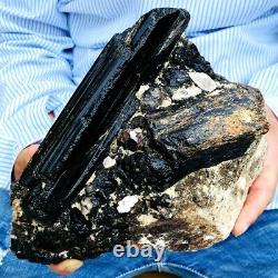 9.36LB Natural black tourmaline quartz crystal cluster mineral specimen W17