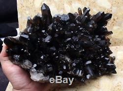 9.9lb Clear Natural Beautiful Black QUARTZ Crystal Cluster Specimen