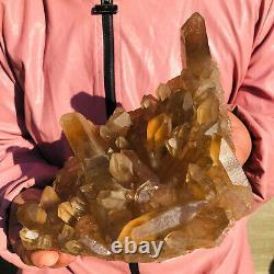 900g Natural Citrine Smoky Quartz Crystal Cluster Mineral Specimens AH971