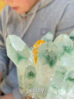 925g Large Clear Green Phantom Quartz Crystal Cluster Healing Mineral Specimen
