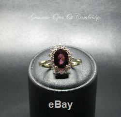 9K gold 9ct Gold Rubellite Tourmaline and Quartz Cluster Ring Size N 3.08g