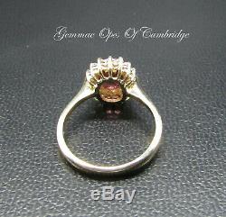 9K gold 9ct Gold Rubellite Tourmaline and Quartz Cluster Ring Size N 3.08g